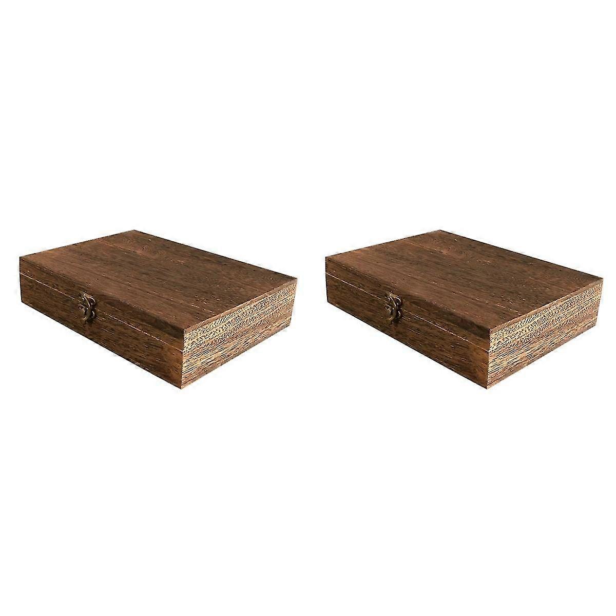2 Pcs Brown Wooden Storage Box with Lock - Dust-Proof, Versatile Jewelry & Display Container, Rustic Charm