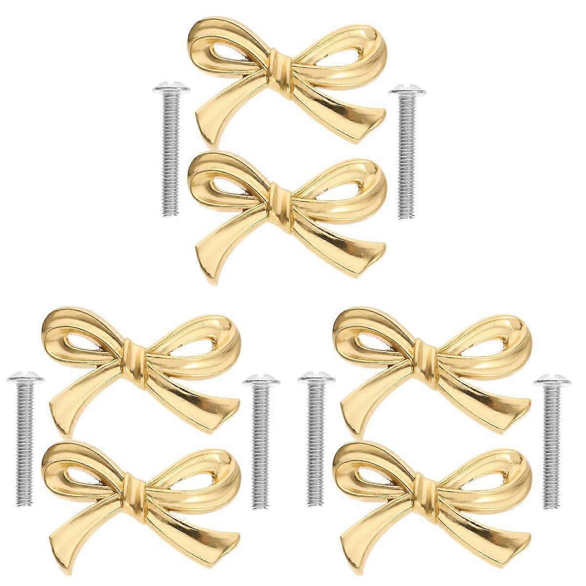 Brass Bow Shape Cabinets Knobs Gold Drawer Pulls Decorative Bow Knobs for Home Kitchen - 6 Pack