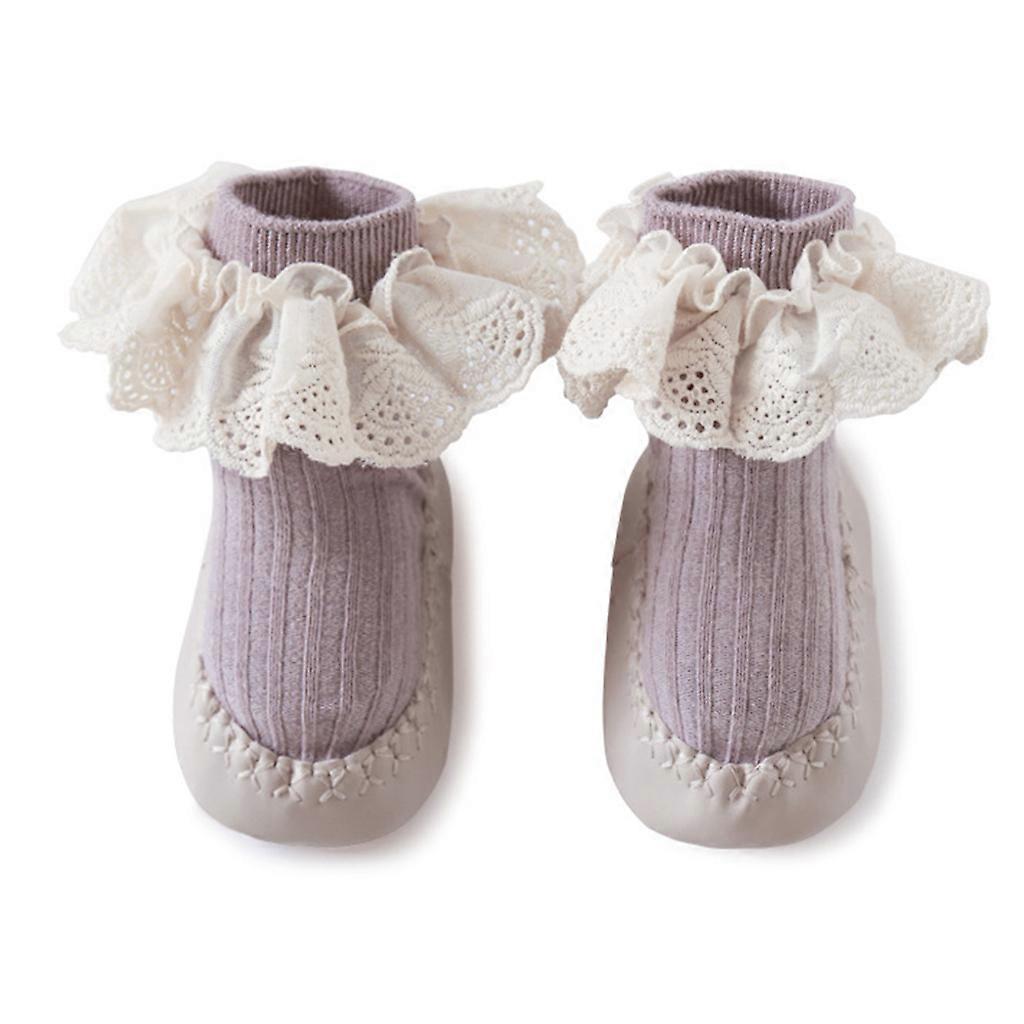 1 Pair Baby Socks Non-slip Floor Socks Soft Cotton Newborn First Walking Anti-Slip Socks for Infants Toddler  Purple L
