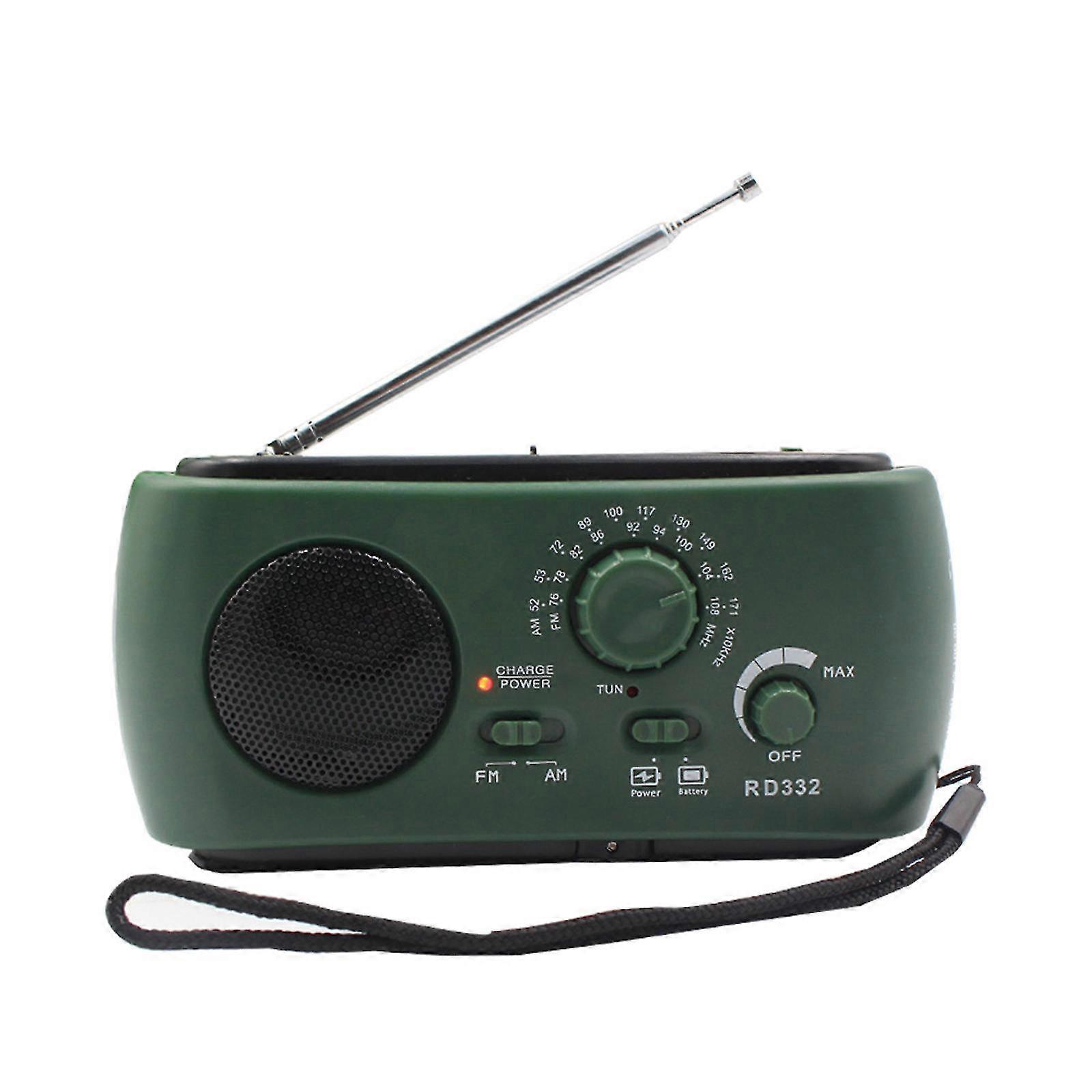GreenMulti-Function AM/FM Radio Hand Crank Radio Solar Powered Built-in Speaker