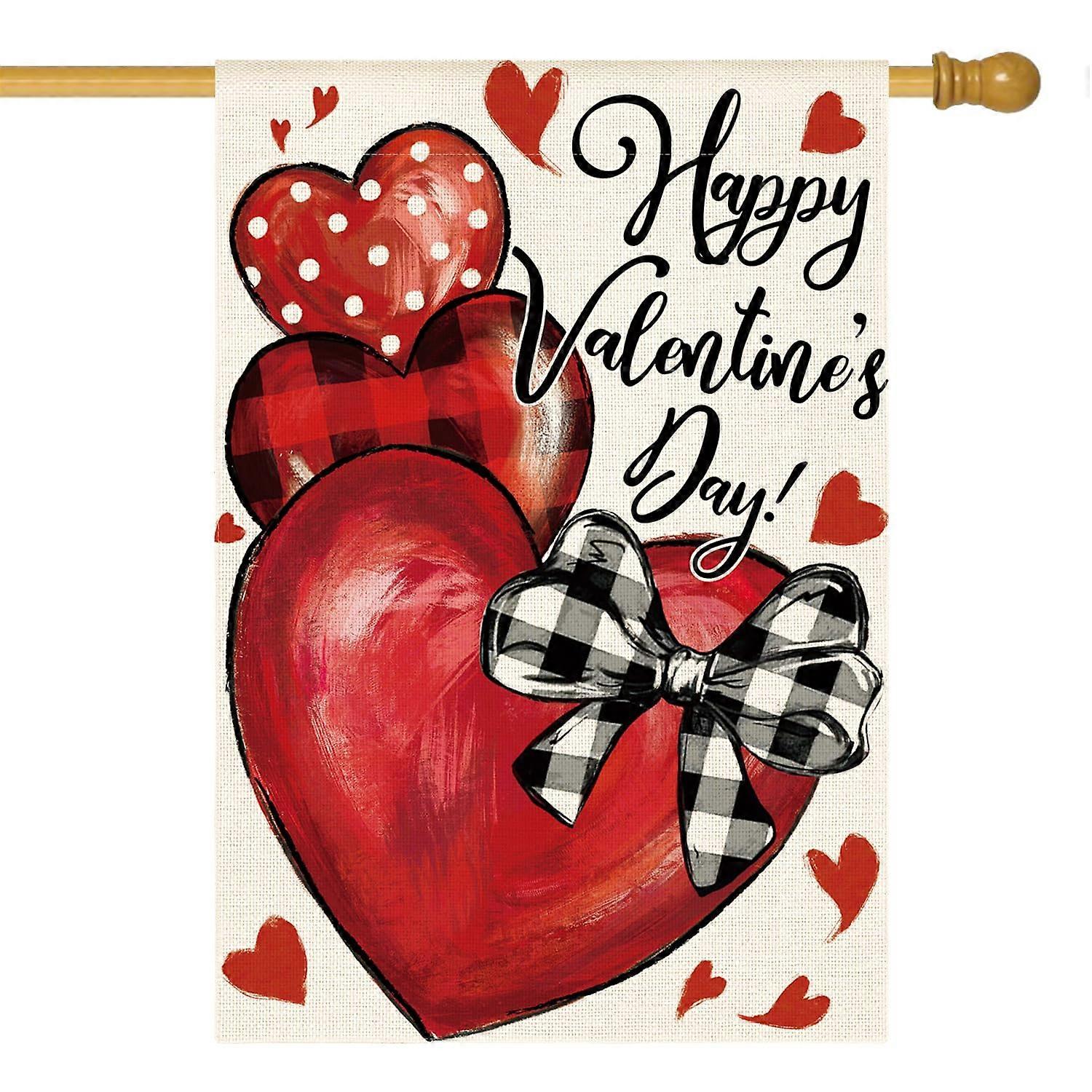 Happy Valentines Day House Flag 28x40 Inch Double Sided Outside, Love Hearts Rustic Anniversary Yard Outdoor Flag