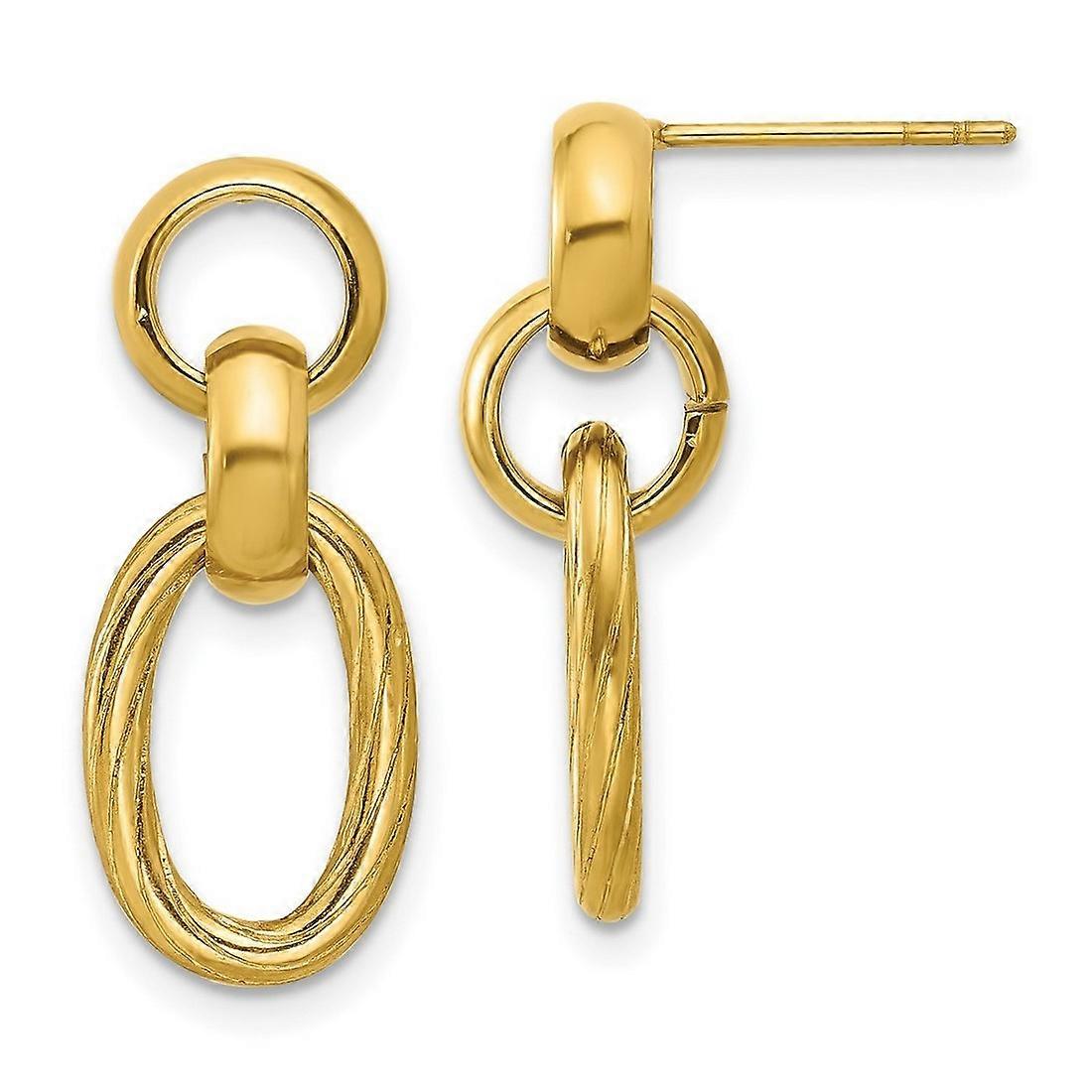 Stainless Steel Polished and Textured Yellow Ip Open Link Long Drop Dangle Earrings 24.4x10mm Wide-Dangle Earring for Wo