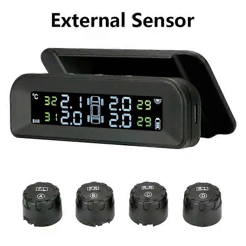 con Srnubi Solar Power TPMS Tire Pressure Monitor System Automatic Brightness Control Glass wireless 4 Sensors Decoration Accessory