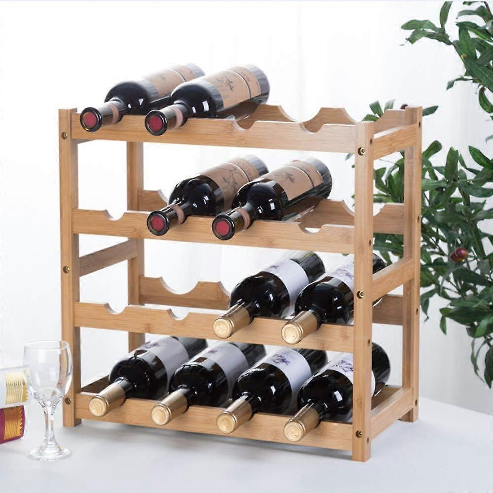 Wine Rack Natural Bamboo Storage Rack Freestanding Countertop Stackable Display Shelf Wine Bottle Holder (4-Tiers 16-Bottles)