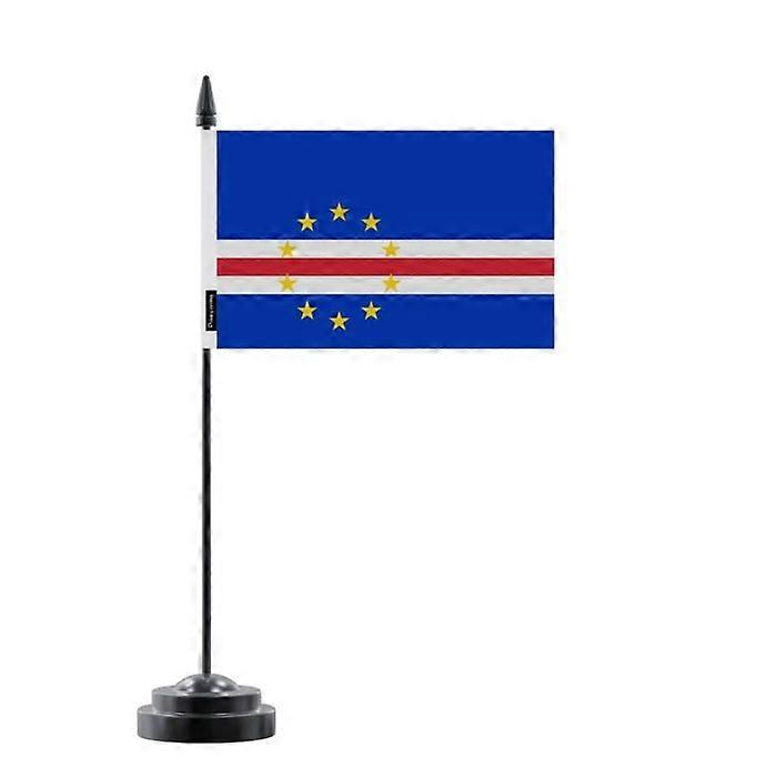 Cape Verde Table Flag – 14 x 21 cm – Polyester – Black Plastic Base