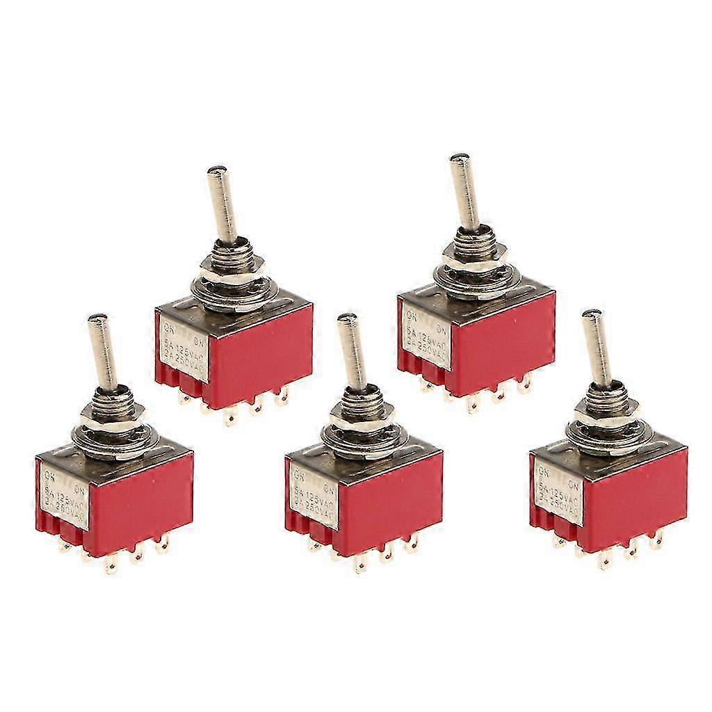 5x On/On Mini Toggle Switch + Round Handle 9 Pin Red