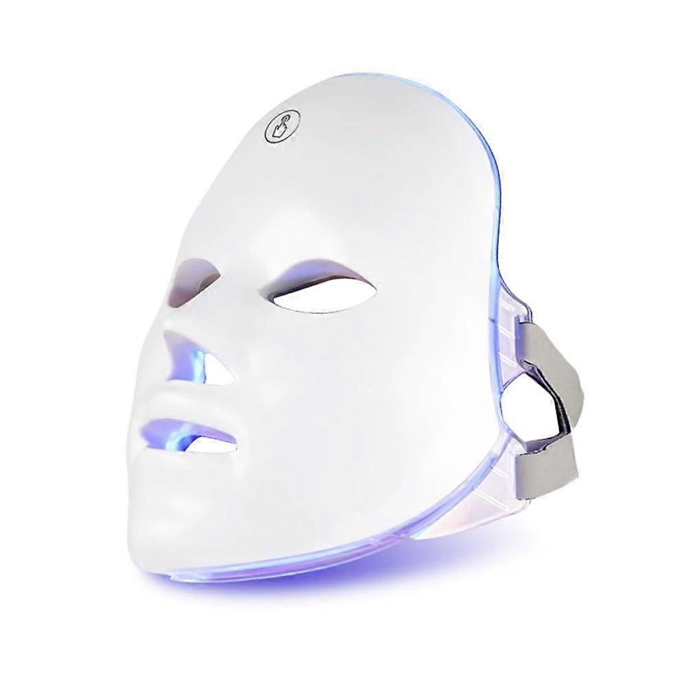 Red Light Therapy Face Mask - 7 LED Skin Care Device, USB Rechargeable, Portable White Face Mask for Home Use
