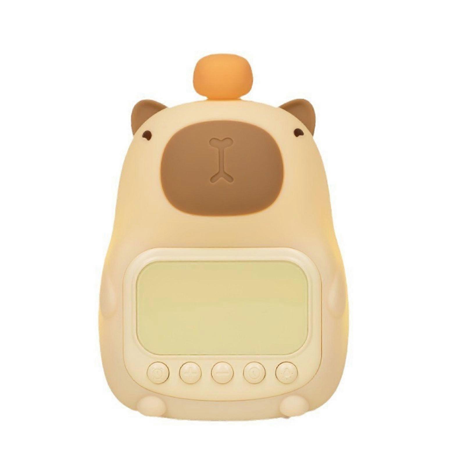 Cartoon Capybara Shape Bedroom Table Night Light and Alarm Clock USB Rechargeable Desk Clock for Kids and Students