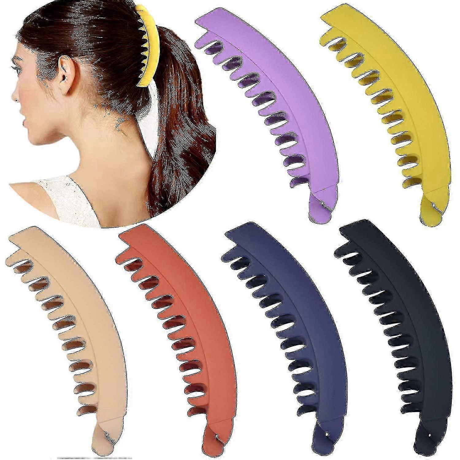 6pcs pinces à cheveux banane colorées pour cheveux épais, supports de queue de cheval antidérapants (6 couleurs)