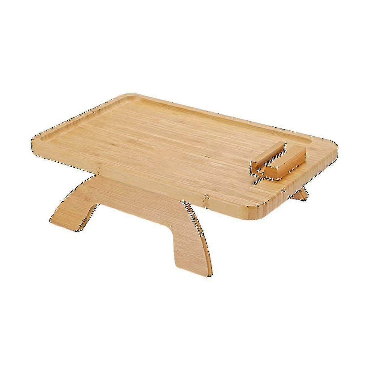Foldable Bamboo Clip-On Sofa Tray Table with 360 Rotation, Wide Couch Arm Desk for Living Room Snacks