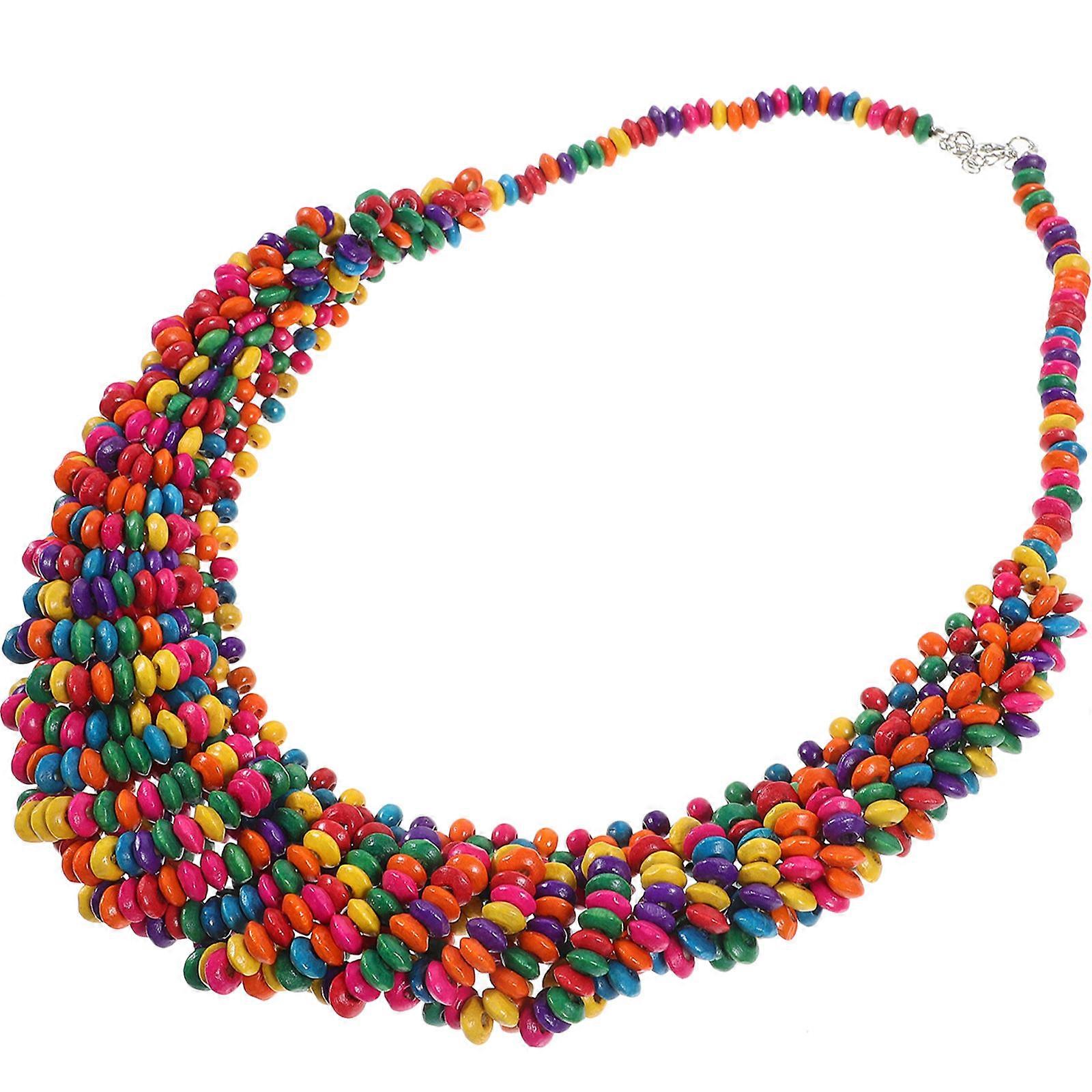 Farverige Beaded halskæde til kvinder Boho etnisk stil træperler kvast sweater kæde mode smykker