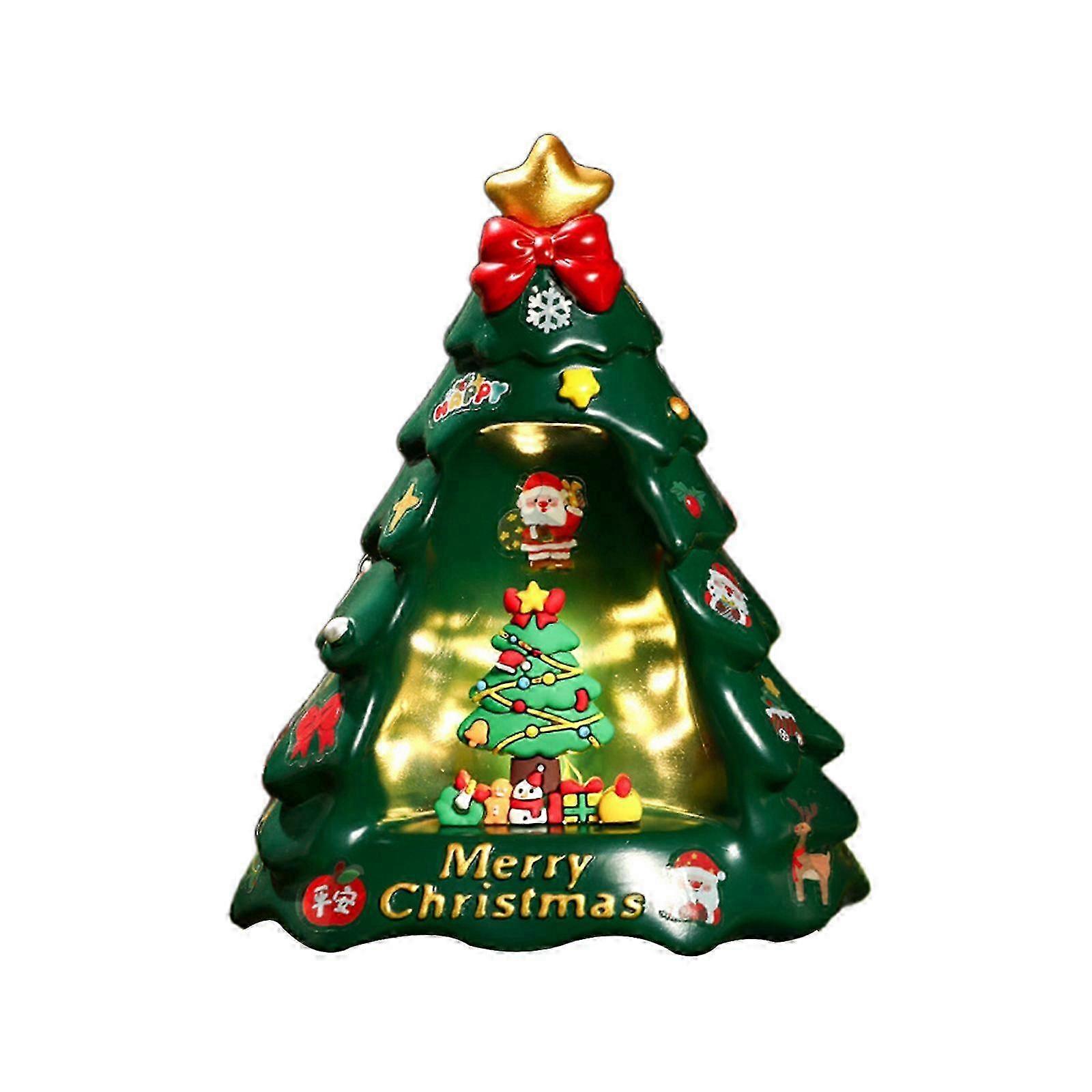 Christmas Tree Glowing Statue Desktop Piggy Bank for Home Tabletop Fireplace Style