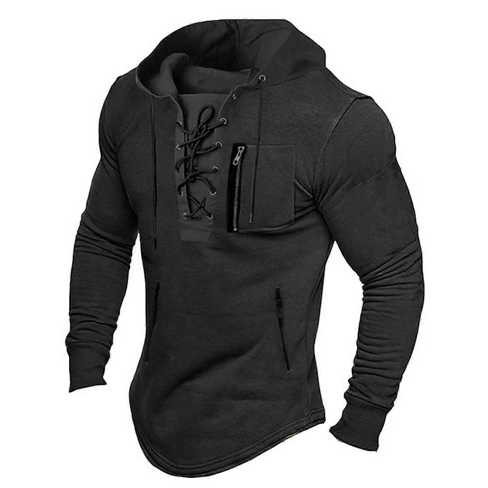 Retro Medieval Sweatshirt Men's Hooded Pullover Gothic Steampunk Black