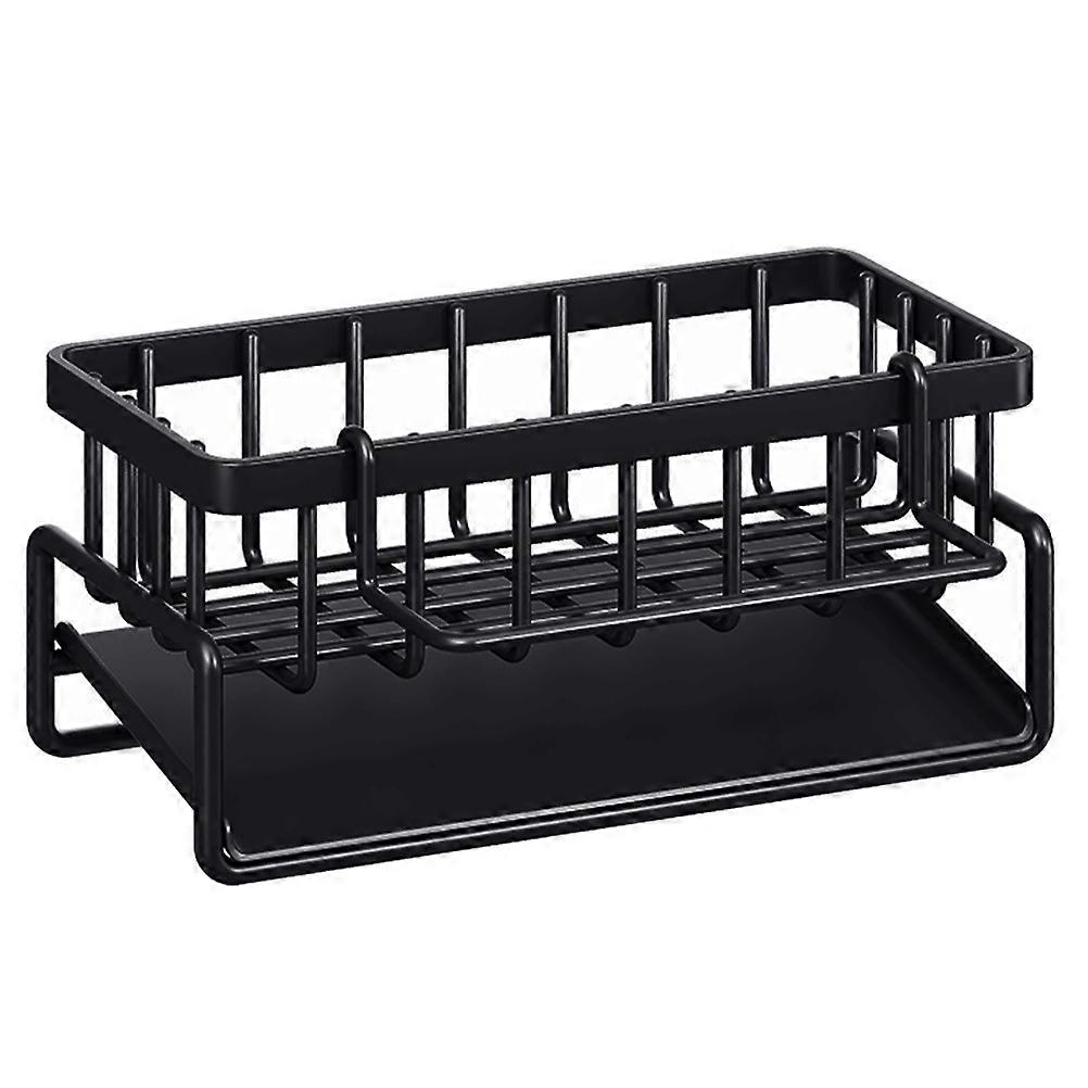 Multifunctional Kitchen Sink Sponge Holder with Drain Rack & Dishcloth Organizer for Countertop Storage, Space Saving Design for Black Kitchen