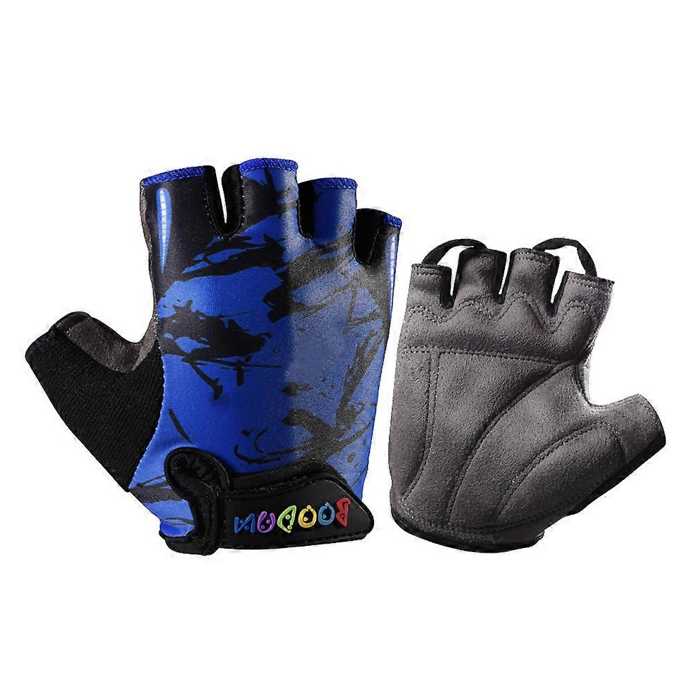 Boys Cycling Gloves Half Finger Gloves Non-Slip Riding M Blue 1 Pair