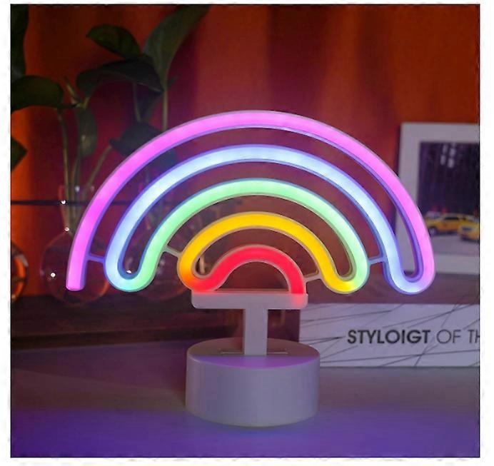Rainbow Neon Signs with Holder Base,USB or Battery Powered Neon Light,LED Table Decoration,Bedroom Wall Decoration(White)