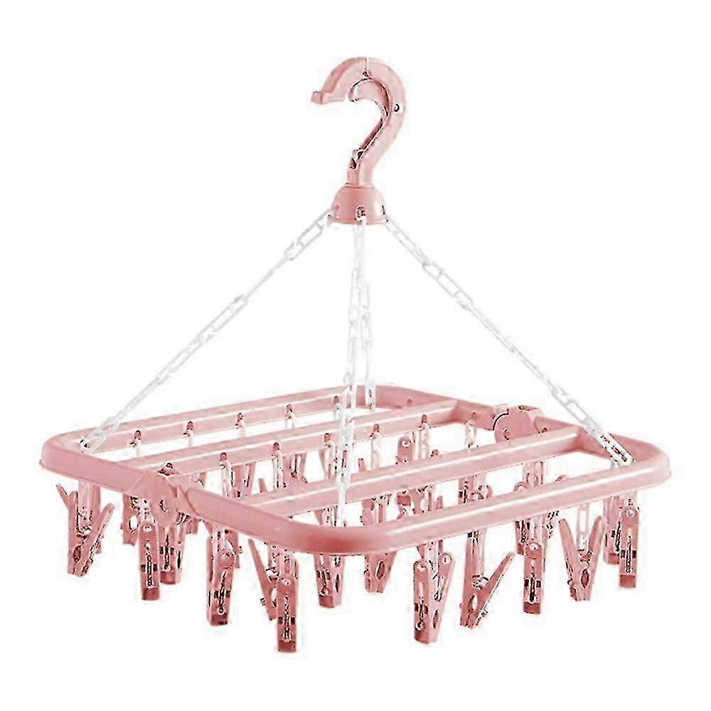 Foldable 32-Clip Windproof Clothes Drying Hanger with Sock Clips