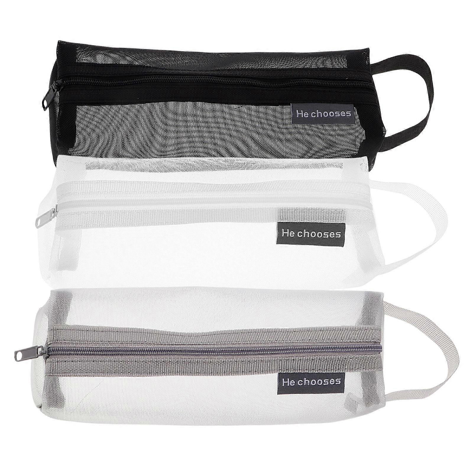 Large Capacity Pencil Organizer 3Pcs Assorted Color Mesh Grid Mesh Pen Pencil Case