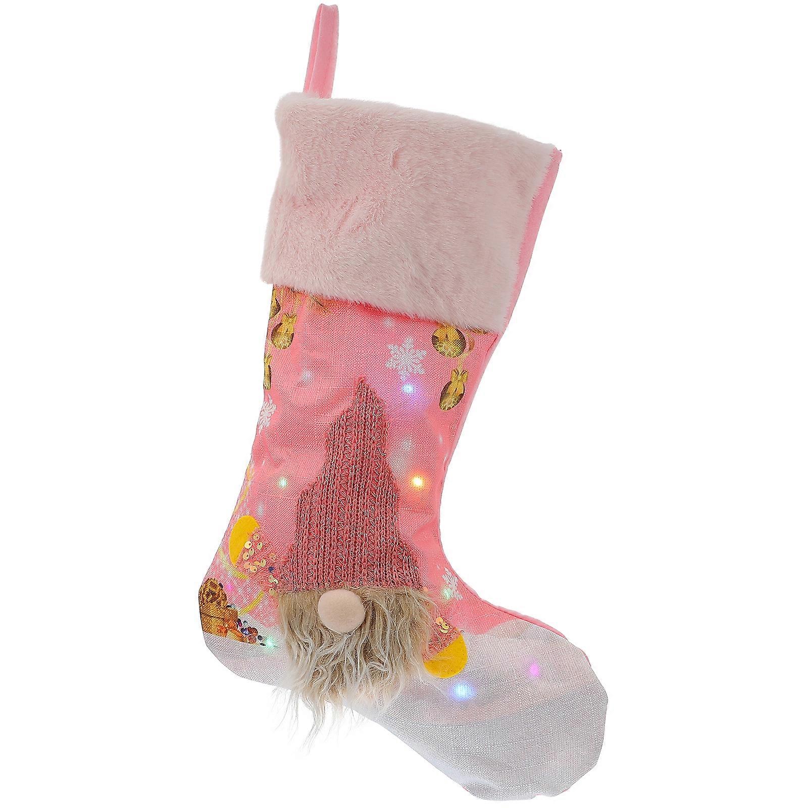 Hanging Sock for Decoration with Adorable Appearance Pink Nonwoven Fabric 7 inch