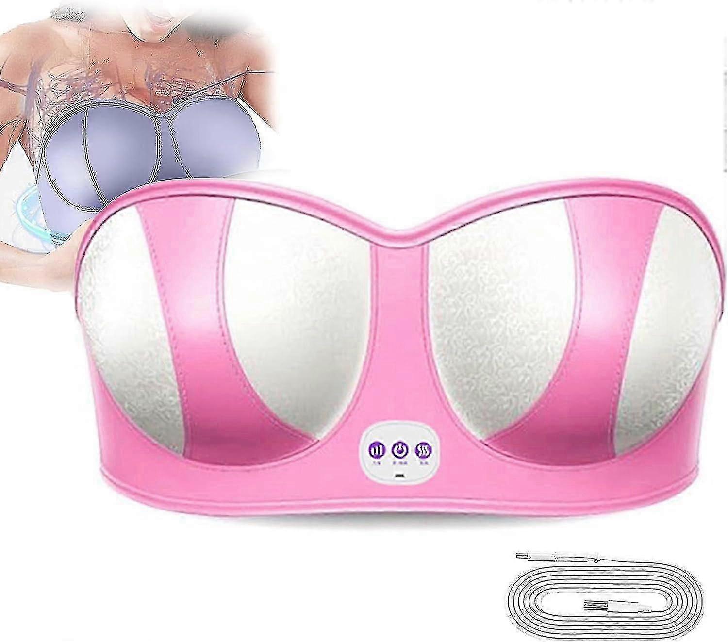 胸部美容拡大機、電動乳房リフトマッサージャーブラ、バストエンハンサー振動マッサージャー USB プラグ、ホットコンプレス付き、たるみ防止