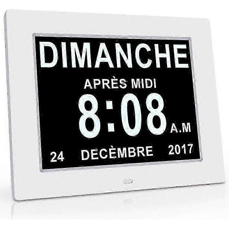 Calendar Clock with Date Day Time Alarm Auto Dimming for Elderly - Alzheimer's and Children - White SA13035