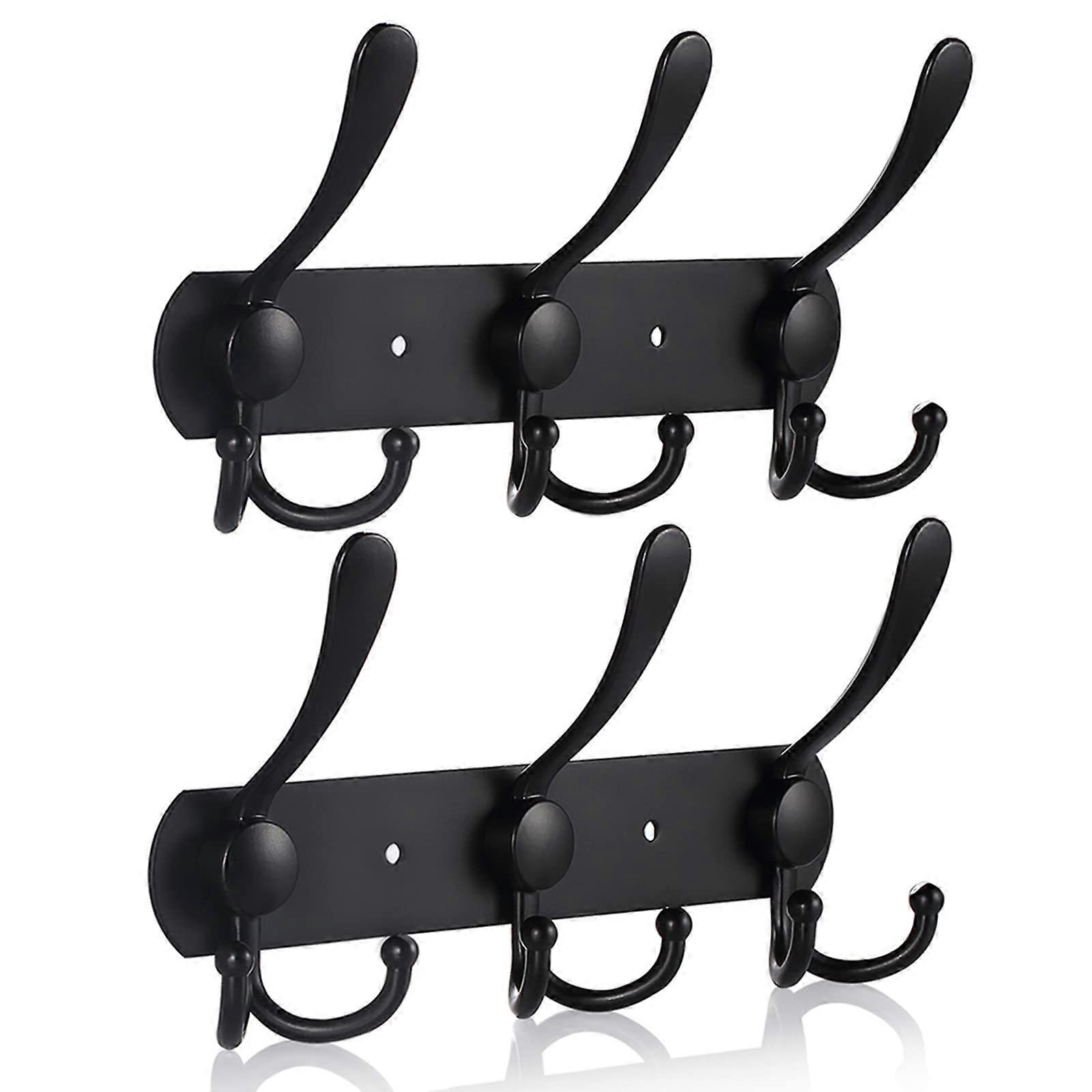 Stainless Steel Wall Mounted Coat Rack (Matte Black, 9 Hooks, 2pcs)