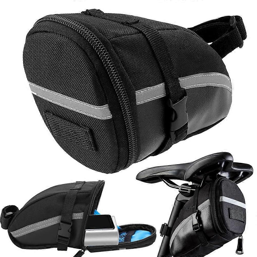 Bicycle Bag Under Saddle Multifunctional Case with Adjustable Velcro Fasteners, Black