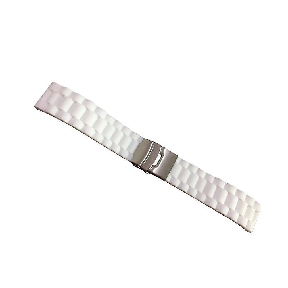 Silicone Watch Strap Band Deployment Buckle Stripes White 9X2.2Cm Comfortable Wear 1Pack