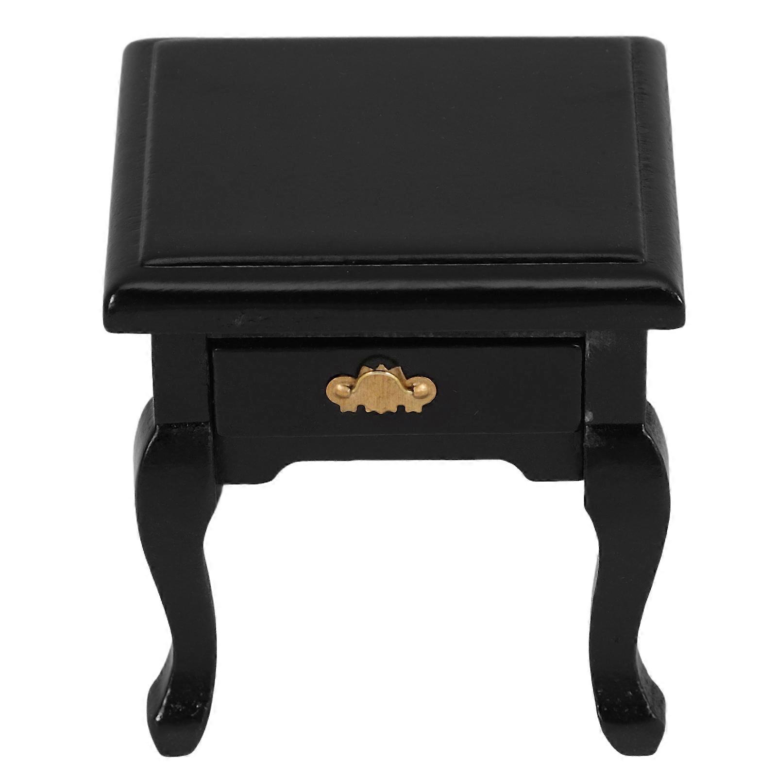 Miniature Wooden Bedside Table with Drawer – Realistic Nightstand Model for Dollhouse Mini Furniture, Compact Black Cabinet for DIY Bedroom Decor