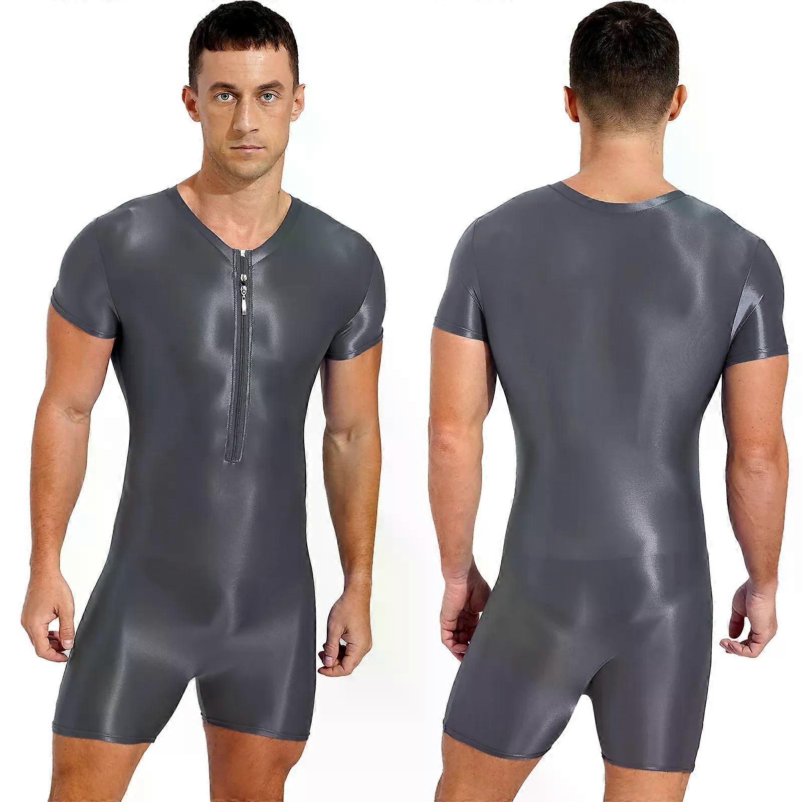 رجالي قصير الأكمام سستة ملابس السباحة طفح جلدي حارس ملابس السباحة لامعة بسط بذلة للرياضة كمال الأجسام تجريب السباحة