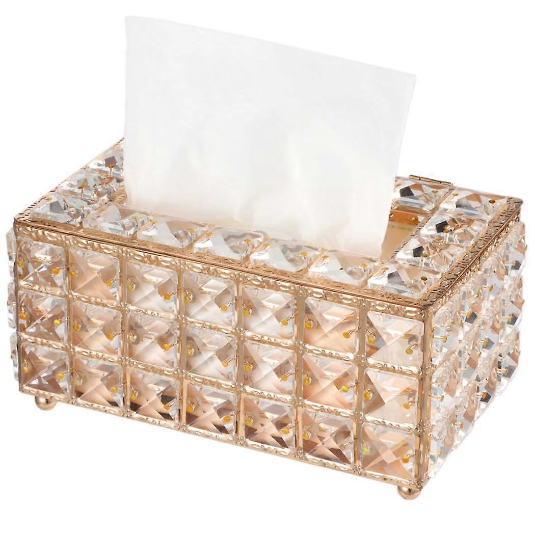 Luxurious rectangular crystal handkerchief box with antislip pads in gold, for weddings and home decoration