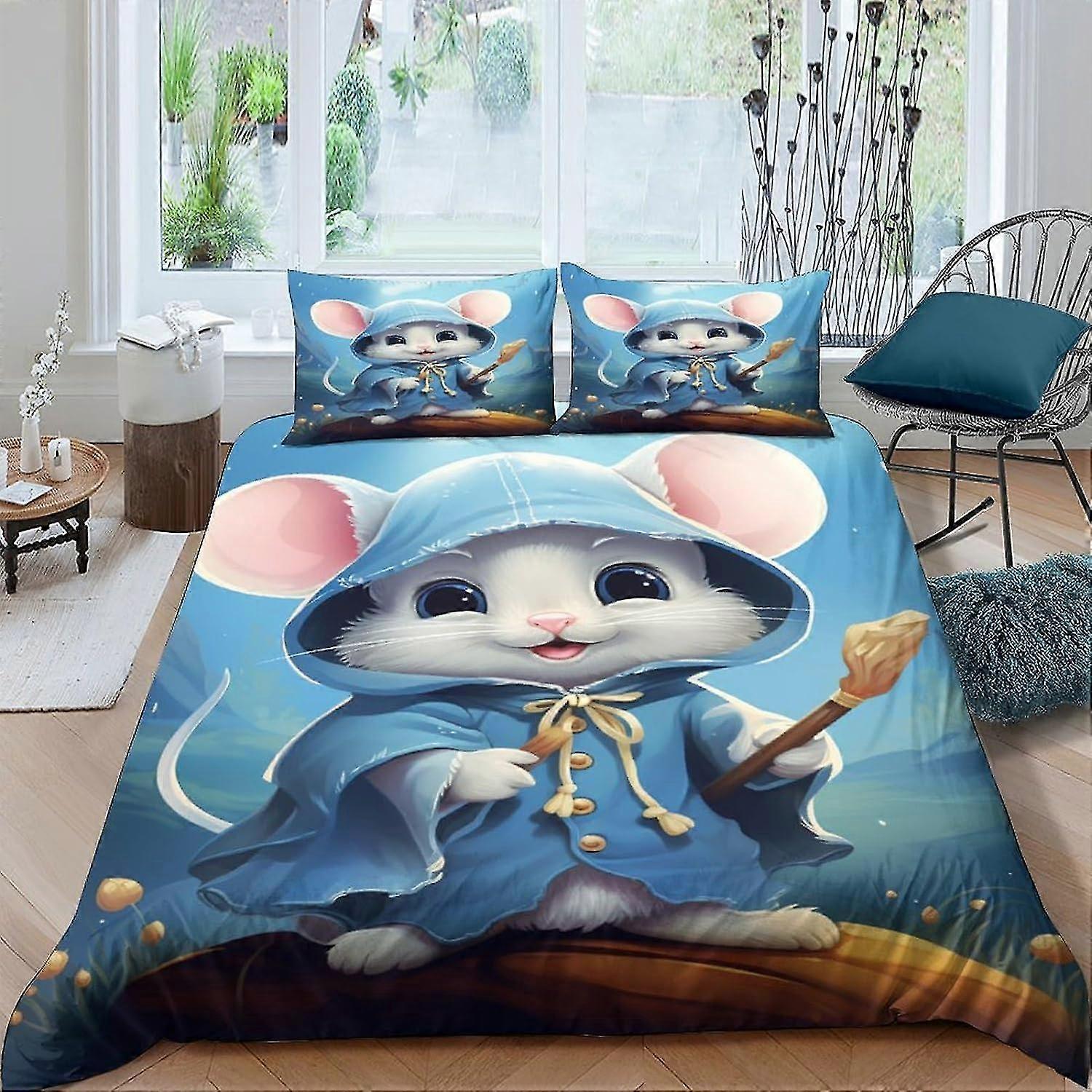 Cartoon Mouse Bedding Set 3D Printing 3 Piece Microfiber Quilt Cover and Pillowcase Easy Care������ĳƷ��