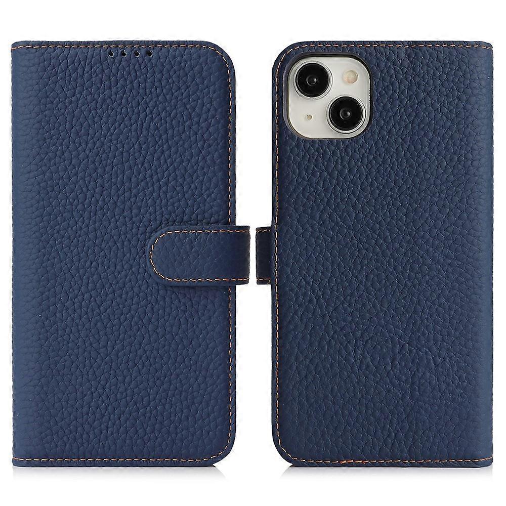 Kompatibel für iPhone 14 / 13 Stand Case Litschi Textur Echtes Rindsleder Brieftasche Handyhülle RFID