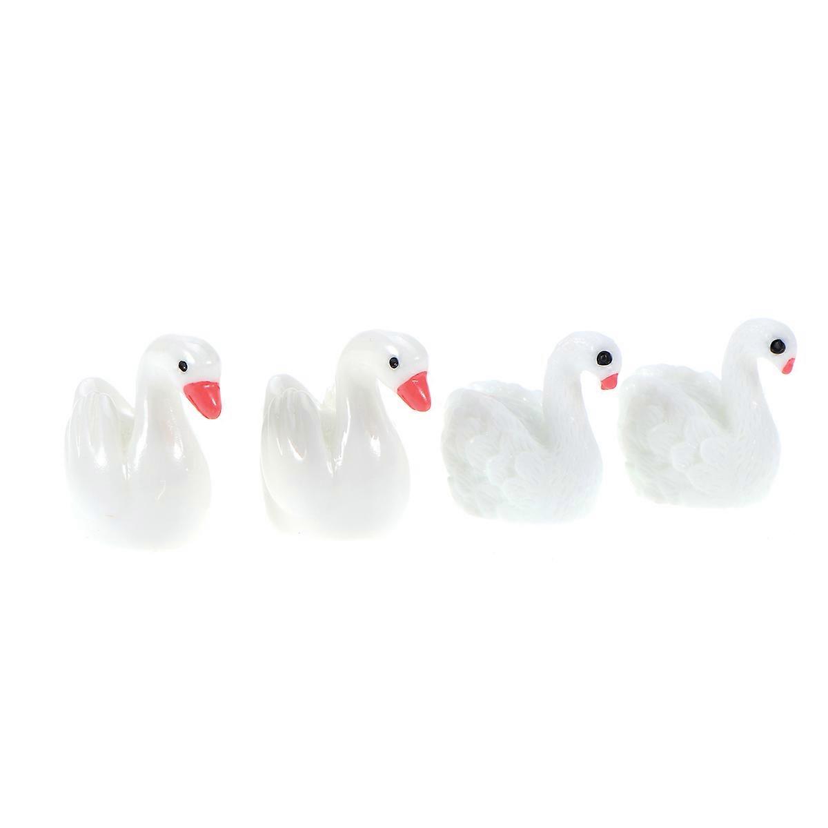 Couple Swans Figurine Resin Miniature Home and Garden Display 4Pcs