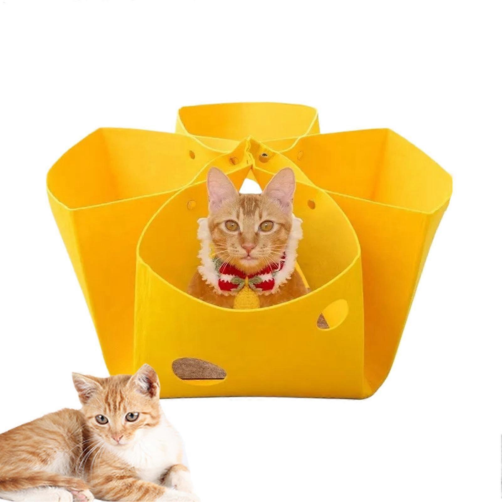 Donut cat tunnel, felt donut bed cave for cats, deformable enrichment toy, removable exercise, interactive kitten playground for indoor pets.