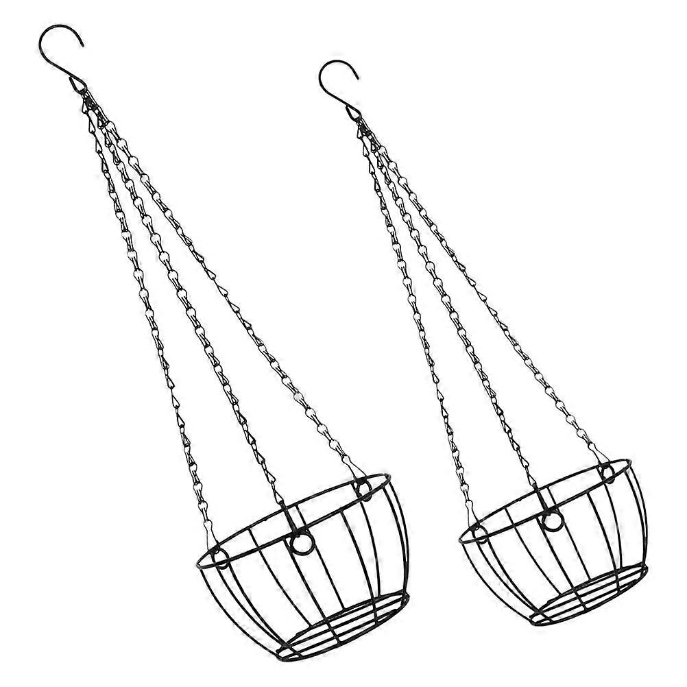 Elegant 2pcs Iron Planter Baskets with Chain – Space Saving Design for Balcony, Porch & Garden Use