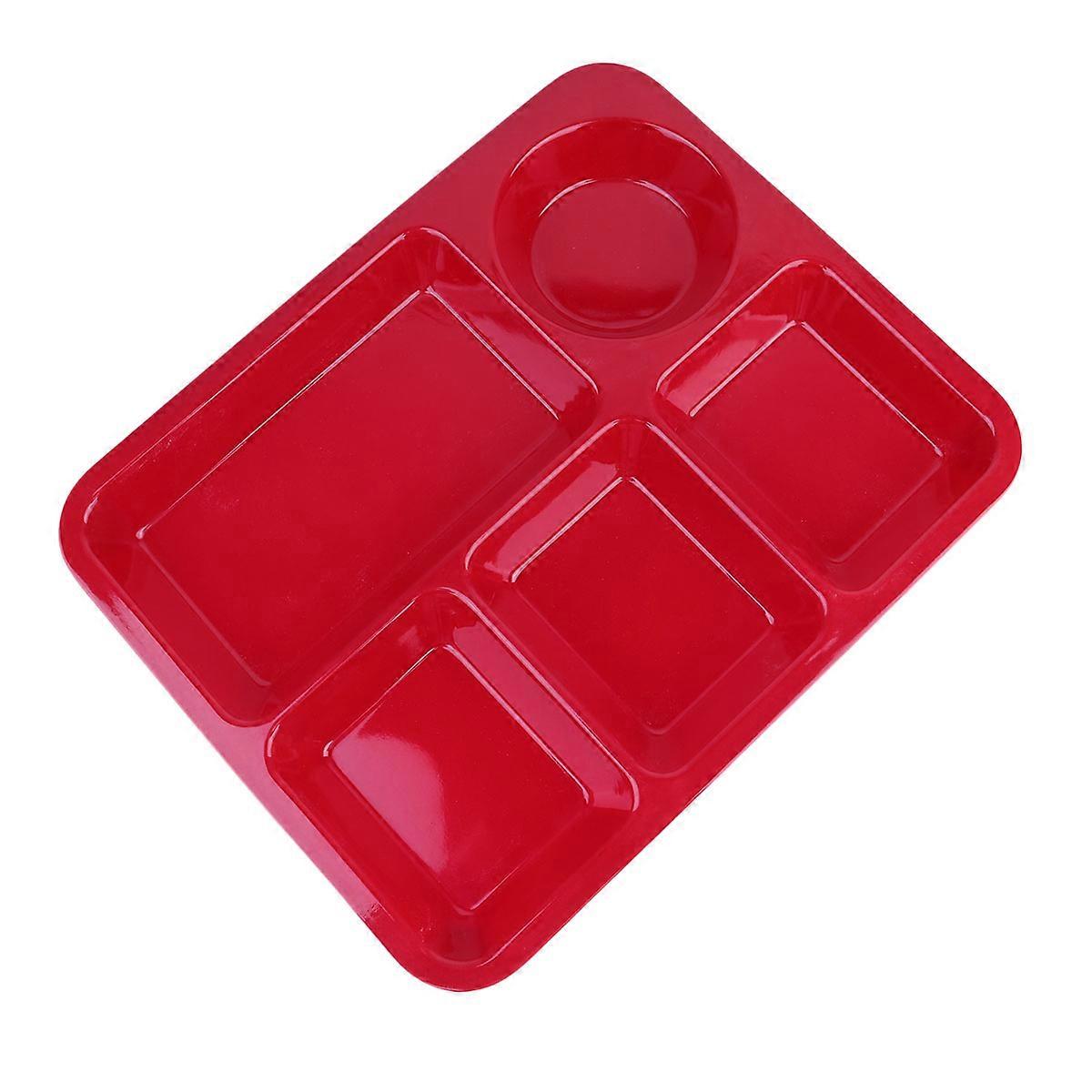 Red Separating Dish Divided Compartments Plate Antifall Rice Tray for Eating 10.5 Inches