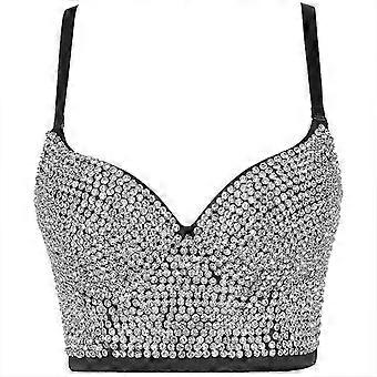Women Glitter for Rhinestone Push Up Bra Bustier Underwire Camisole Sexy Punk Co