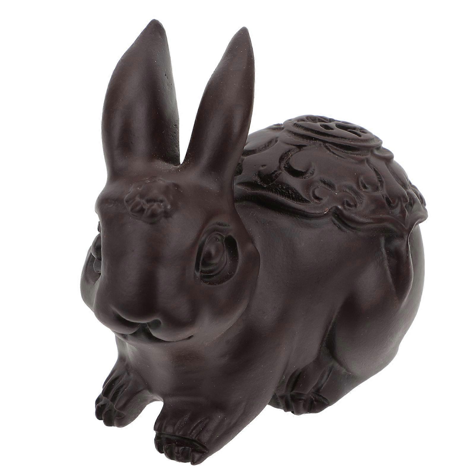 Wood Rabbit Decor Craft for Home Office Coffee Color Synthetic Material 6.3 Inches