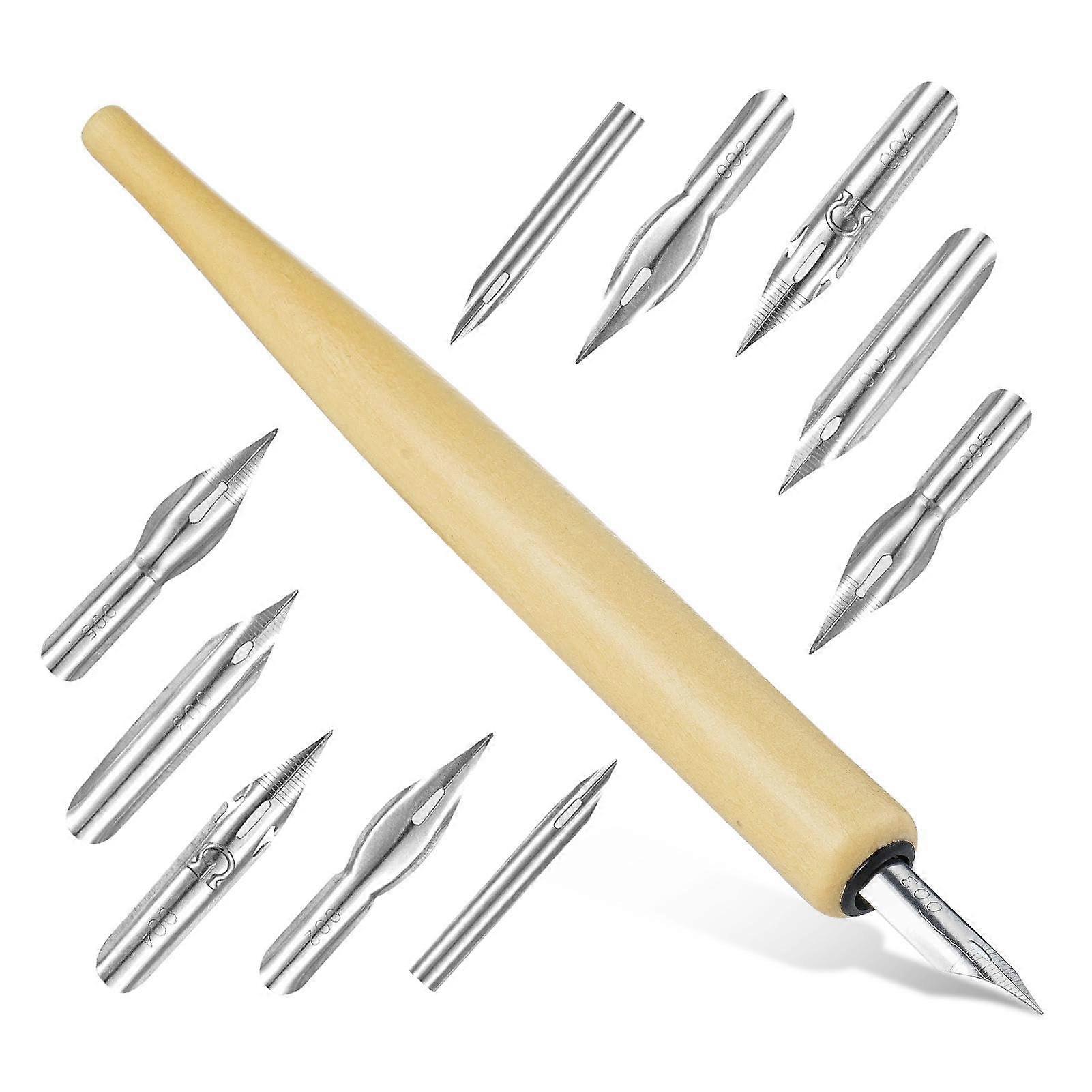 Nib and Holder Set with 1 Nib Holder 10 Nibs Comic Pen Tips Set Calligraphy Diving Pen Drawing Pen Nib Pen Holder Calligraphy for Artists
