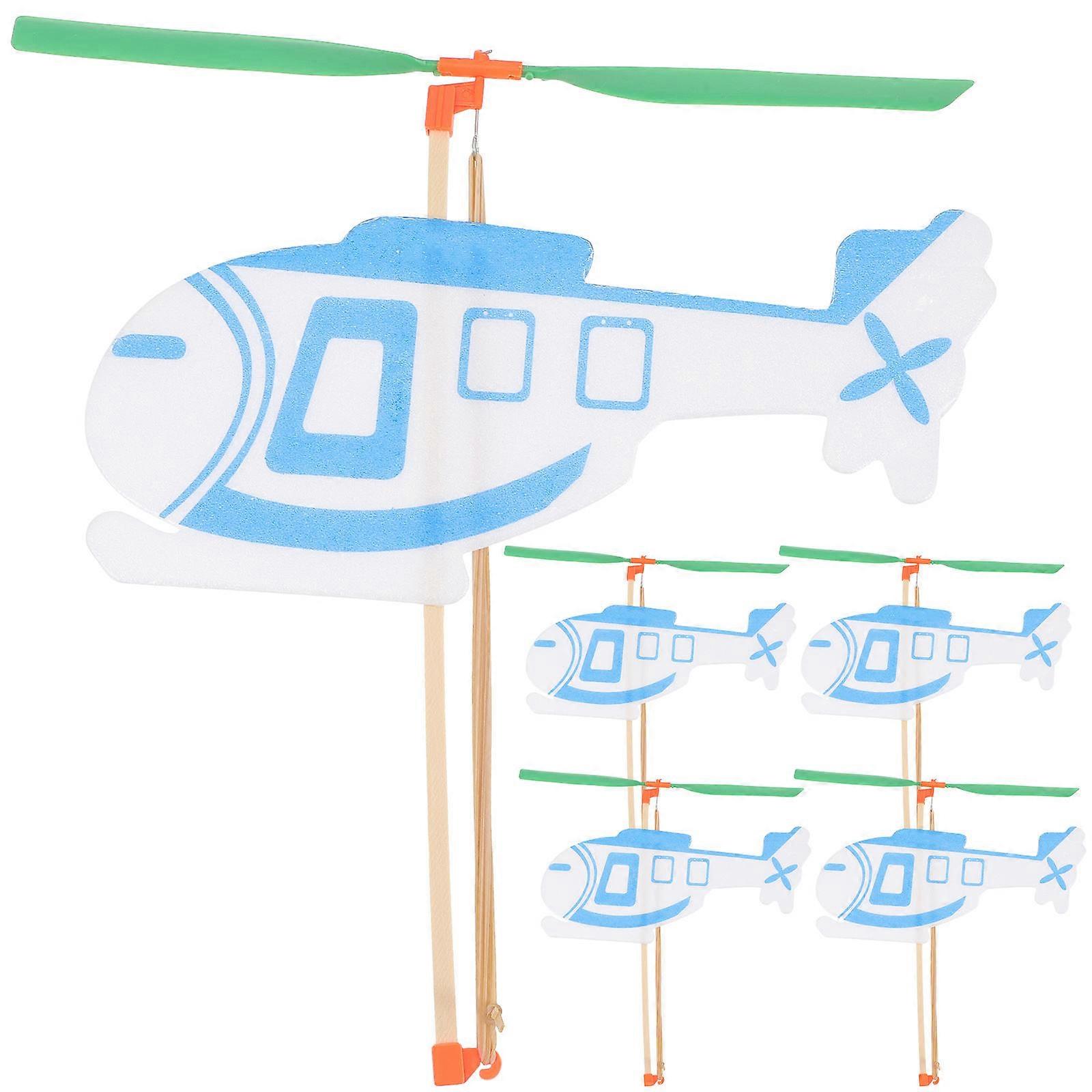5pcs Rubberband Powered Helicopter Kit for Lightweight High Strength Glider Models with Patterned Wings – Educational Outdoor Flying Toy