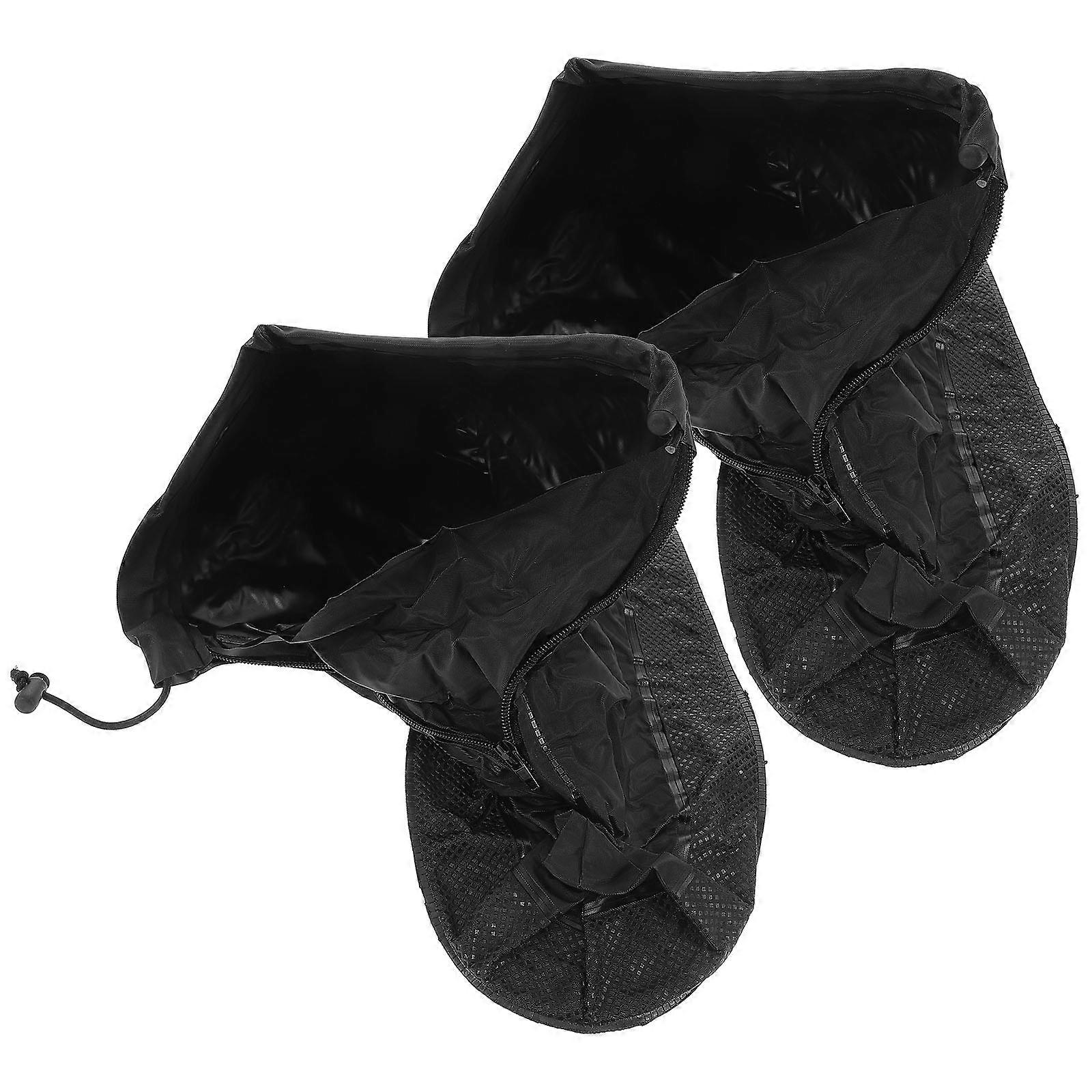 Nonslip Rain Boot Shoe Covers with Zipper for Adult Use Black PVC Overshoes Size XXL