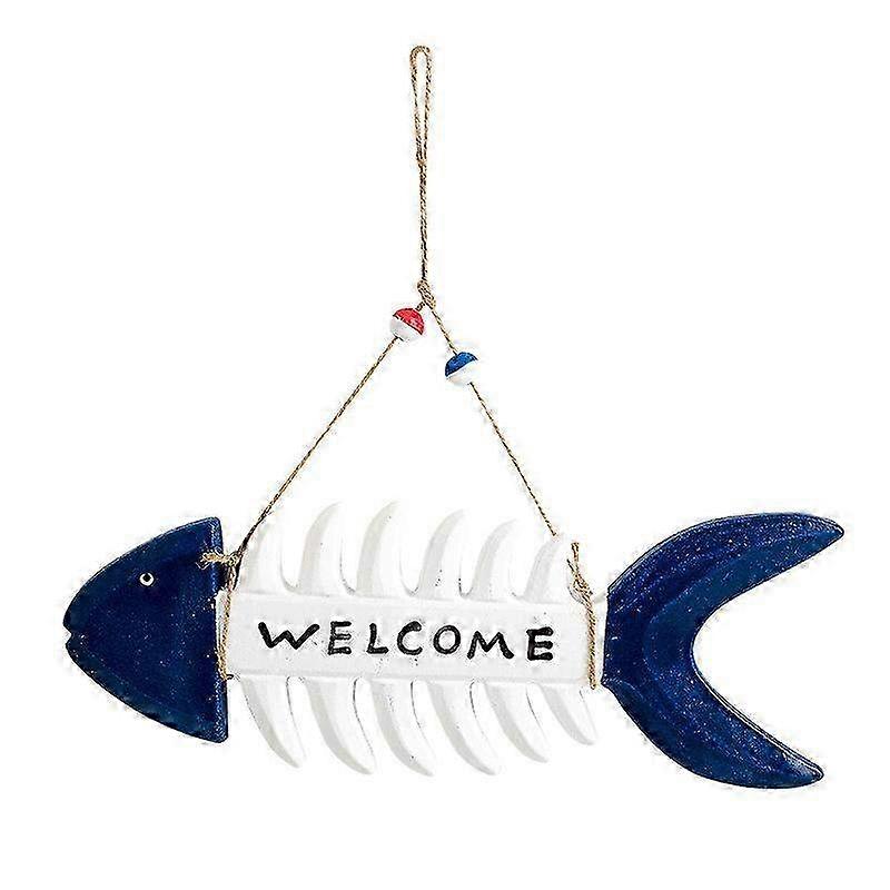 Mediterranean Wooden Fishbone Welcome Sign - Rustic Decorative Plaque for Home & Garden with HarmonyHub1125 Design