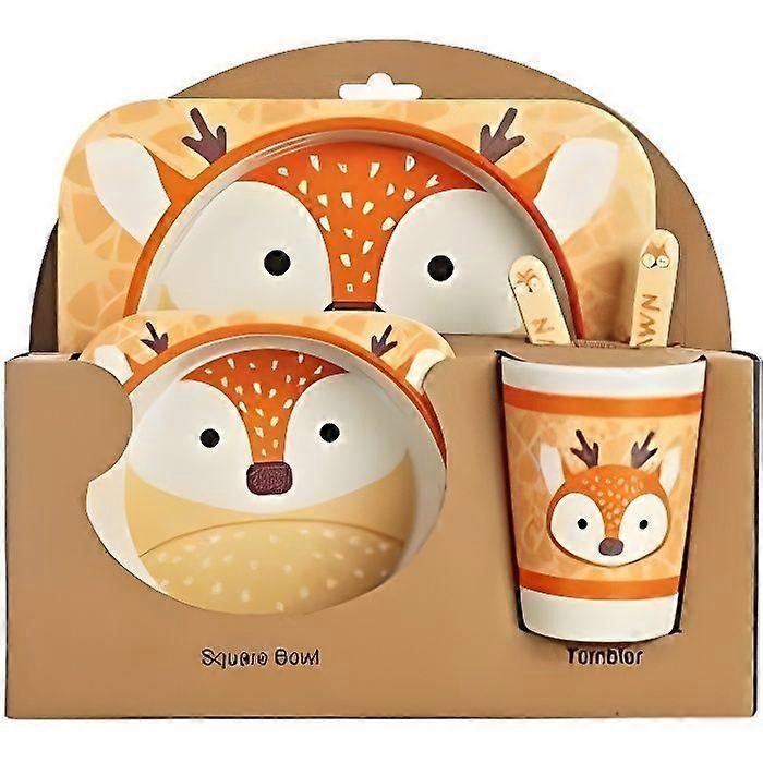 5 Piece Baby Meal Set, Bamboo Dinnerware Set, Bamboo Fiber Children's Tableware-Fawn
