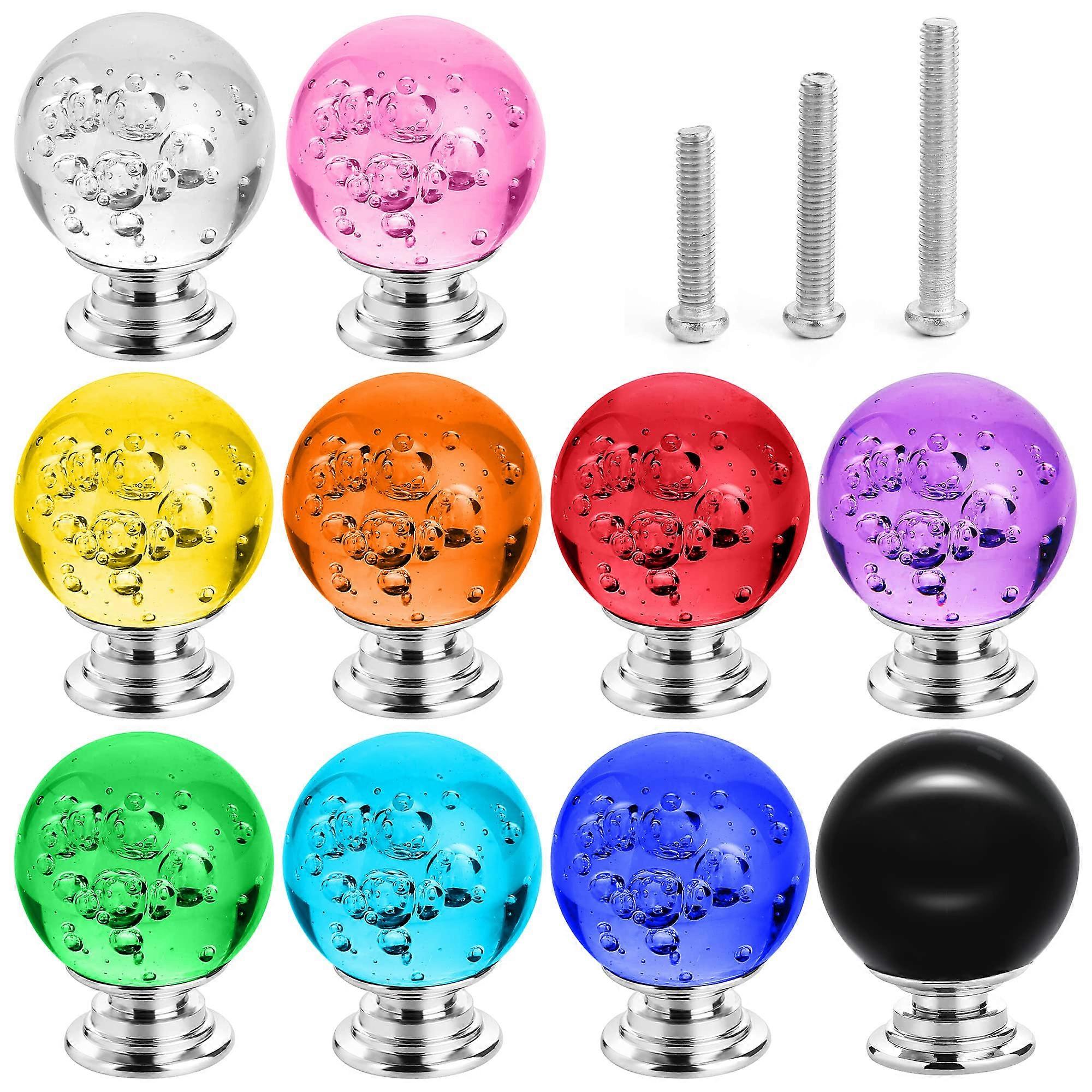 10 Pieces Colorful Round Glass Bubble Cabinet Knobs 30mm Smooth Drawer Handles with 3 Screws for Home Cupboard and Dresser