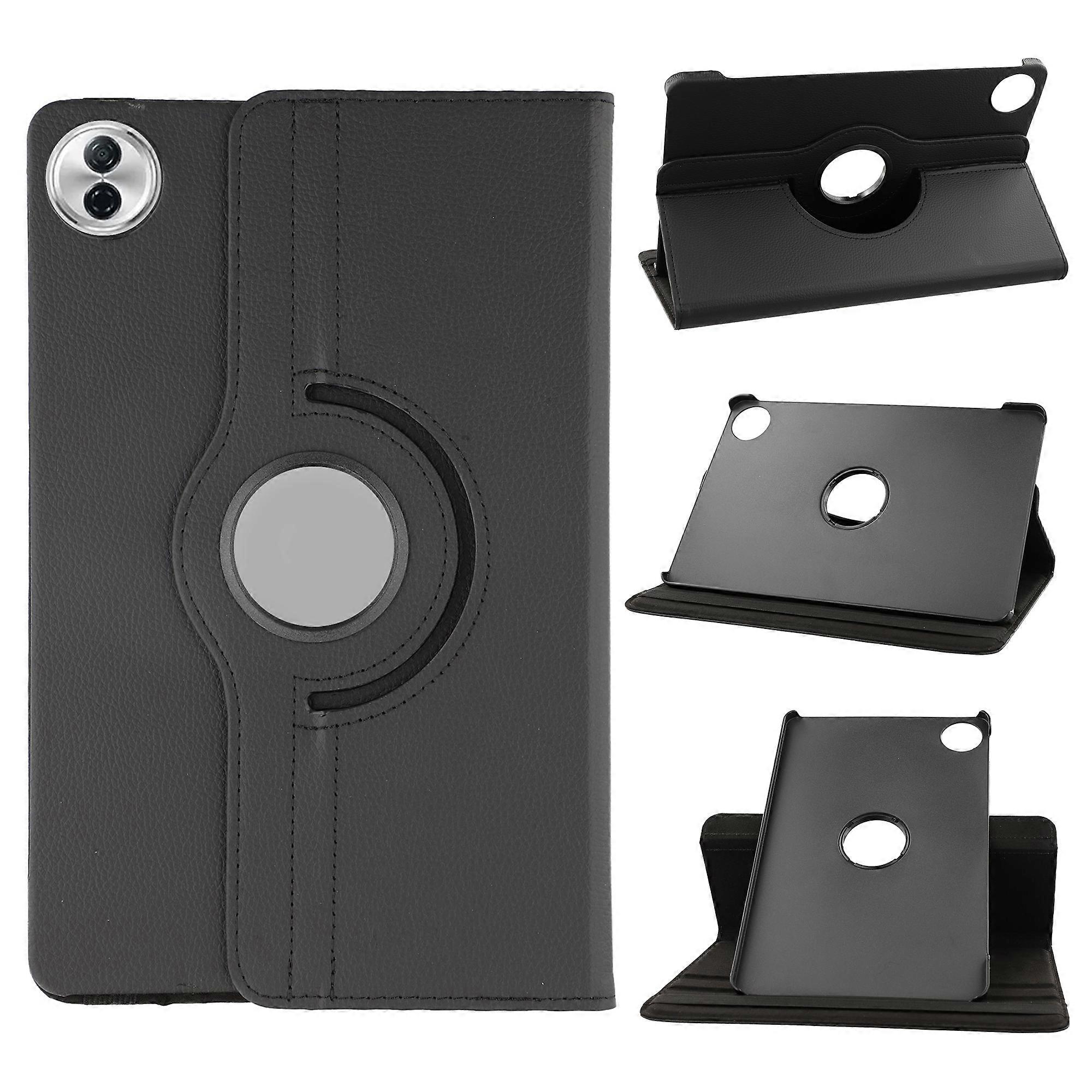 För Honor Pad 10 Fodral Roterande Stativ PU Läder + PC Tablettskydd med Elastiskt Band Svart