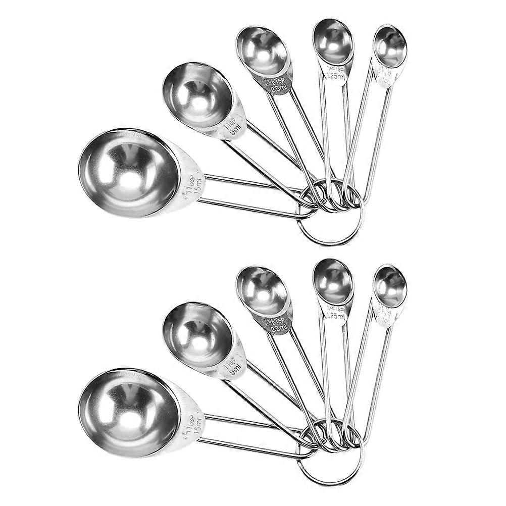 Steel Measuring Spoons Set 2 Sets For Home Cooks Baking Silver Comfortable Handle Waterproof Tool