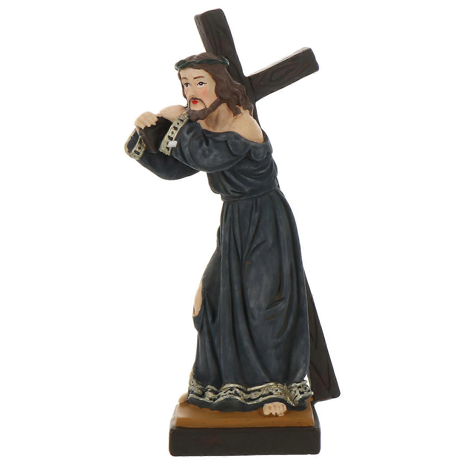 Classic Holy Jesus Cross Statue Figurine Decor Resin Assorted Color 7 Inch