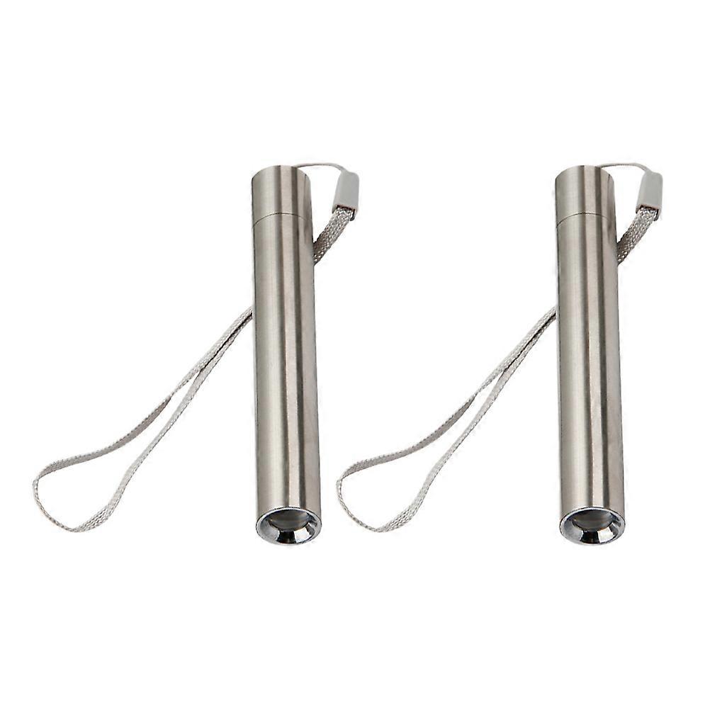 Fluorescent Detection Lamp Stainless Steel Portable Flashlight for Currency and Cosmetic Use Silver 2Pcs