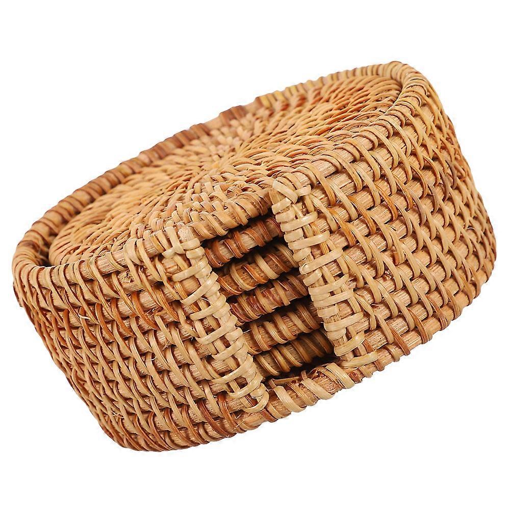 Rattan Woven Cup Mats with Holder Heat Resistant, Non Slip Coasters for Drinks, Thick Placemats for Tea Cups, Dining Table Protection & Home Decor